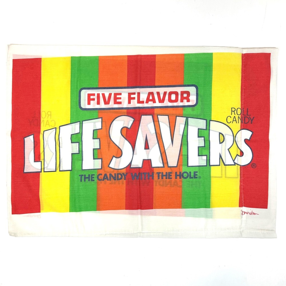 Vintage Marlborough Life Savers Five Flavor Candy Pillowcase Rainbow Made in USA